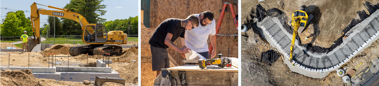 Photo collage of construction crews and equipment on a jobsite