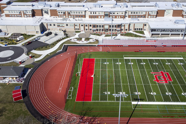 Drone photo of East Providence High school and sports fields RI