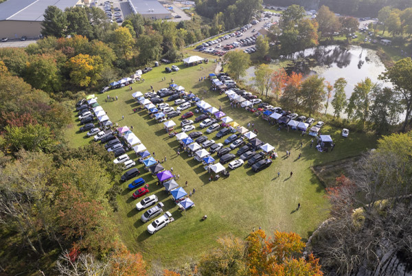 Aerial view of car show at Beef Barn North Smithfield RI