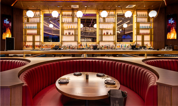 Dining and bar area inside Helk's Kitchen restaraunt representing architectural photography services from Terrapin