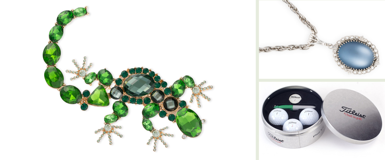 A collage of highly reflective jewelry with gemstones on white backgrounds
