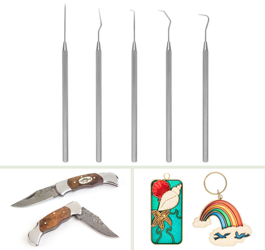 A mix of all metal and glass products photography on white
