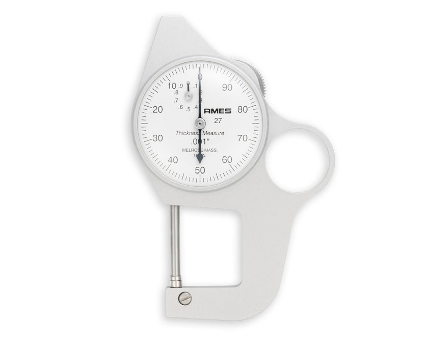 Ames thickness guage reflective metal shot on white background