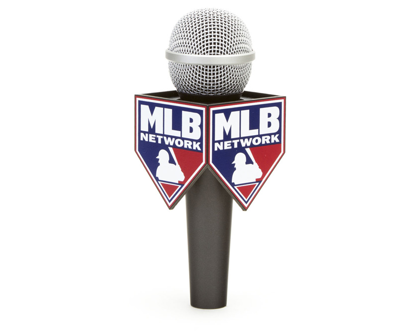 MLB mic flag on a Sure brand microphone on white background