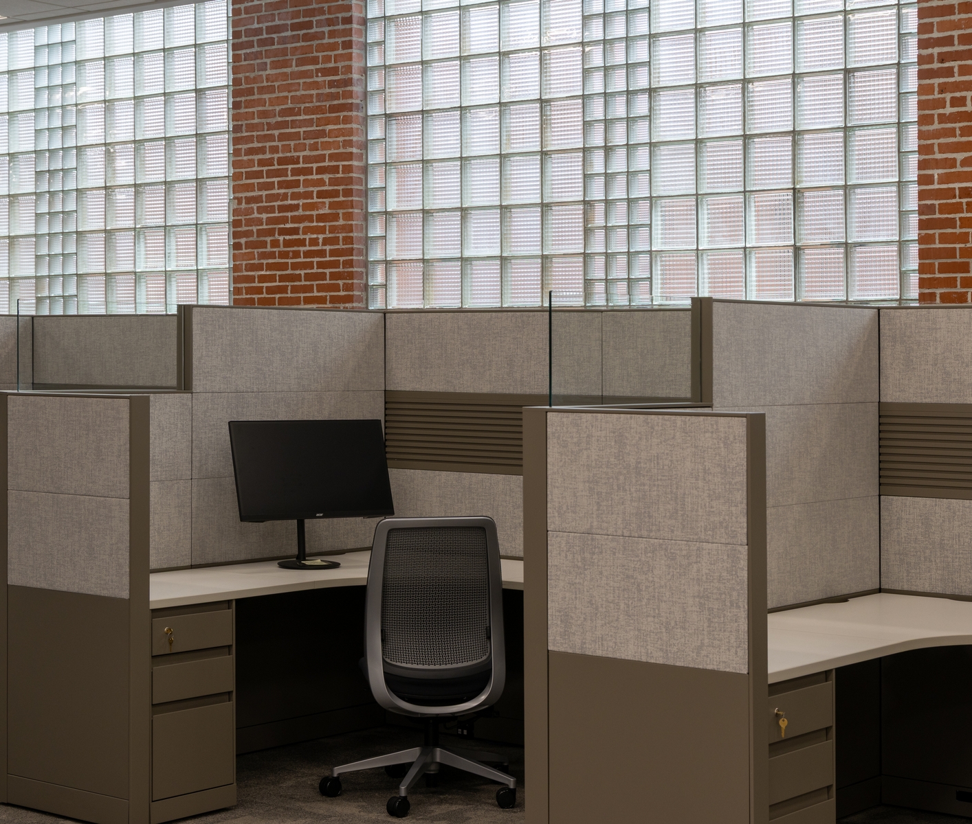 Glass block feature wall inside Cross Insurance offices