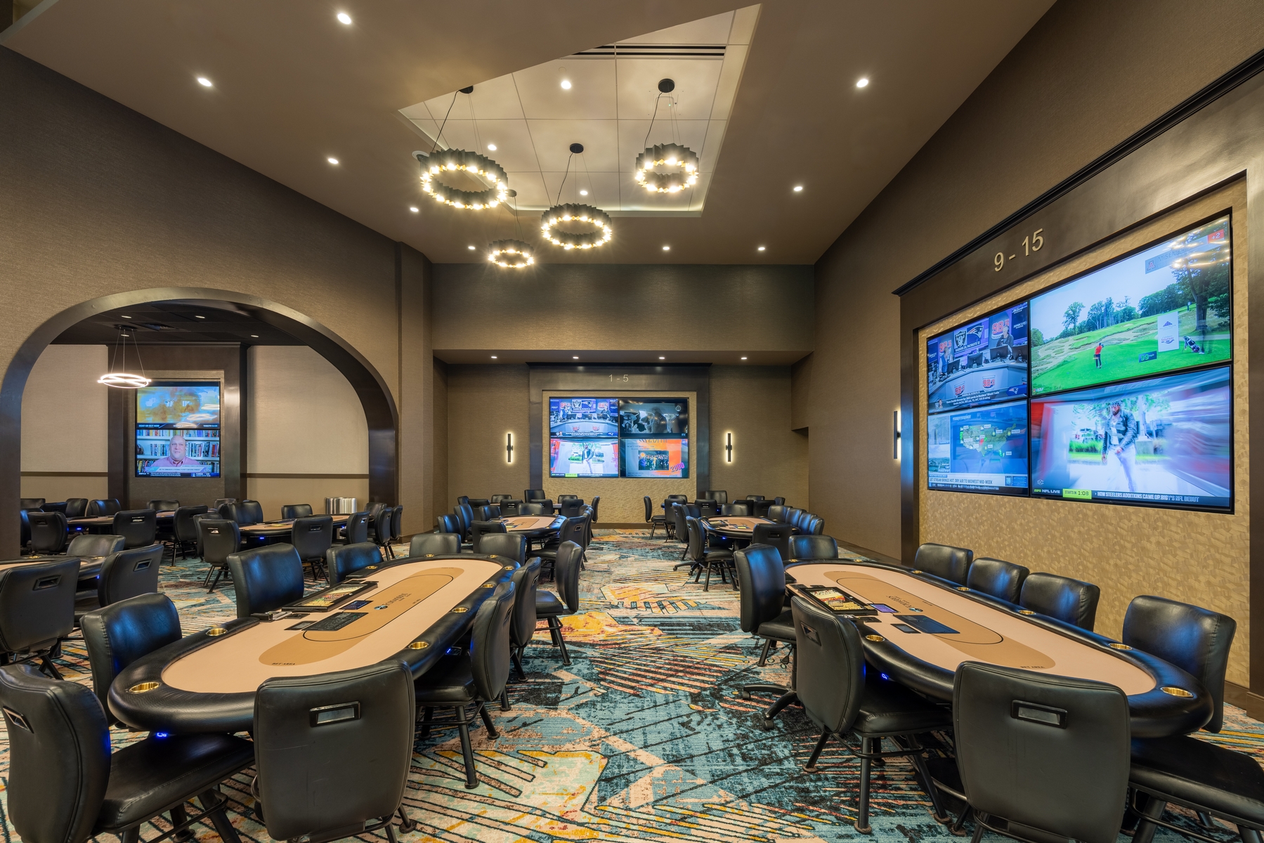 Gaming table area in Fox Tower poker room