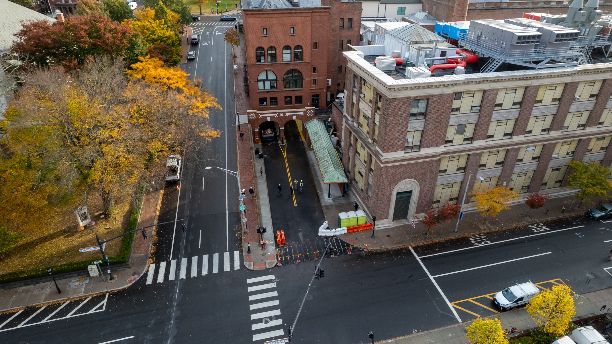 Aerial shot of the North Main Street entrance to RIPTA bus tunnel in Providence