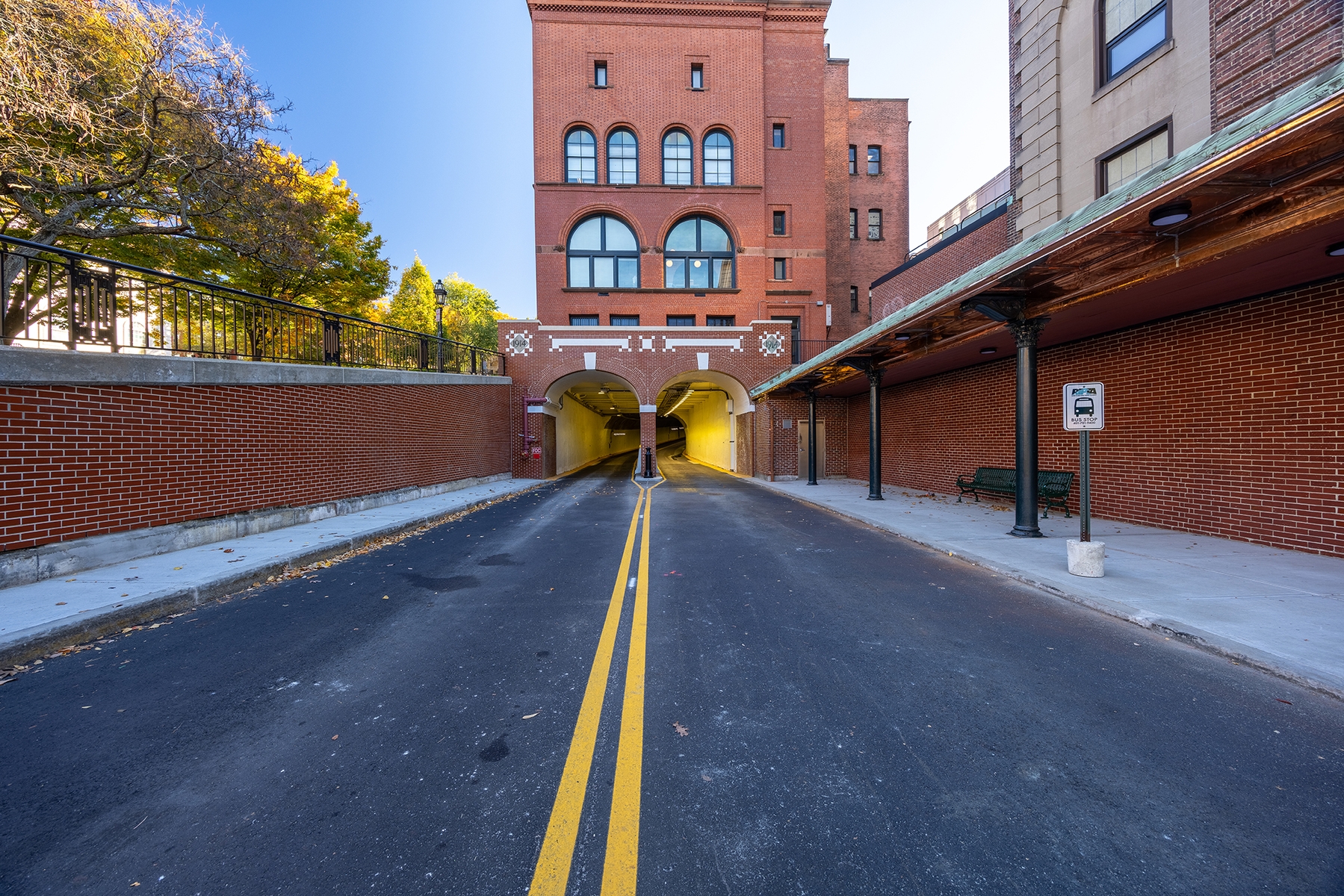 Closeup of main entrance to RIPTA bus tunnel in Providence