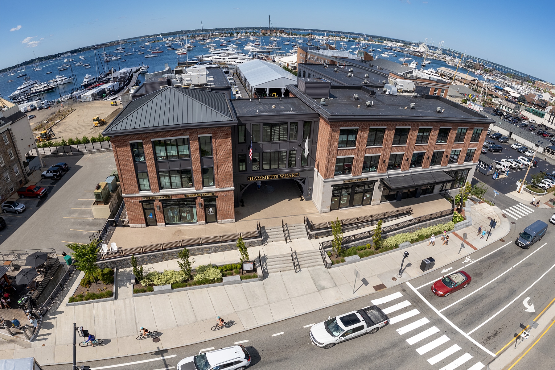 Aerial photo of Hammett's Wharf in Newport RI