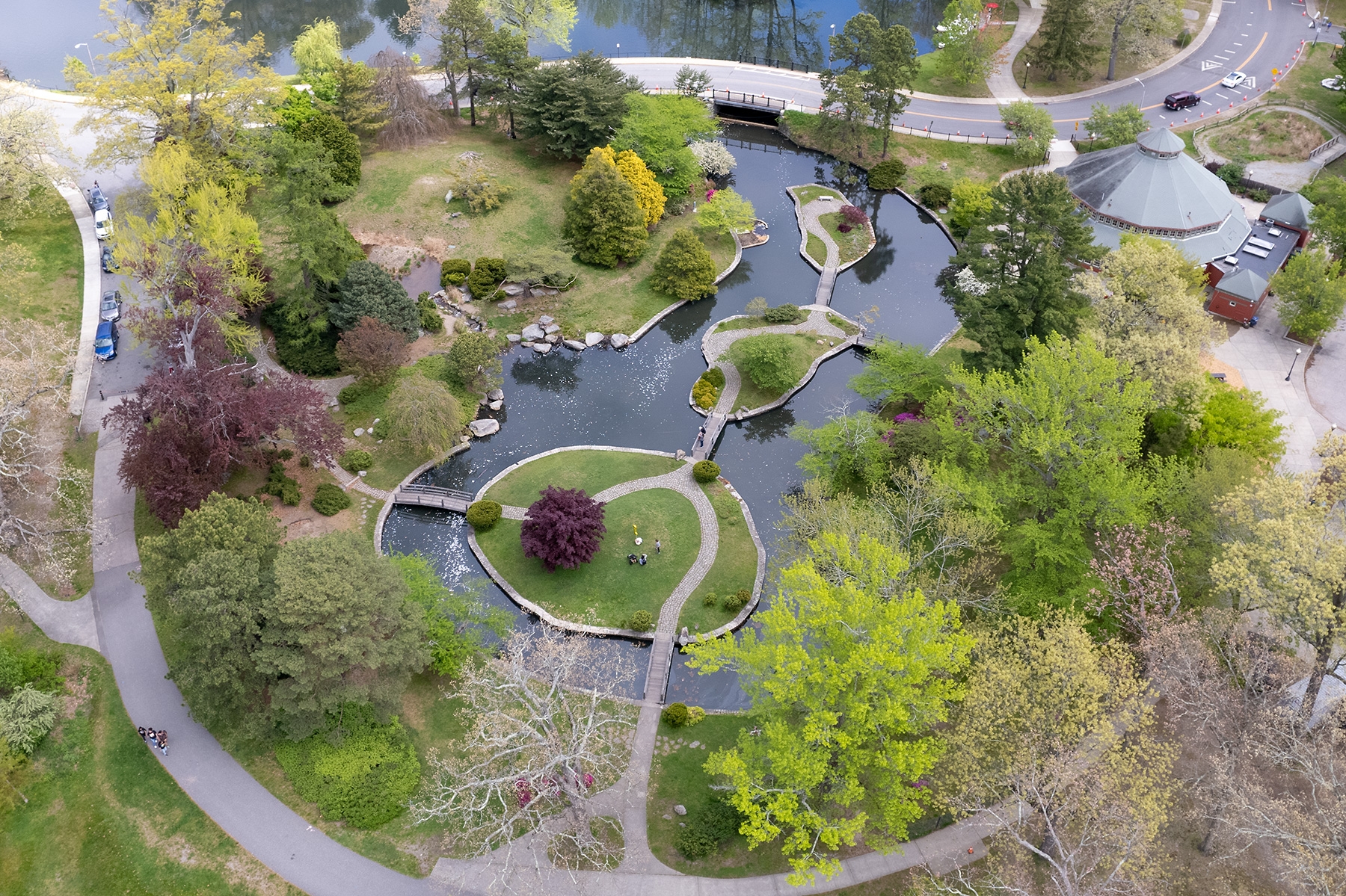 Drone photo of Japanese Gardens in Roger William Park