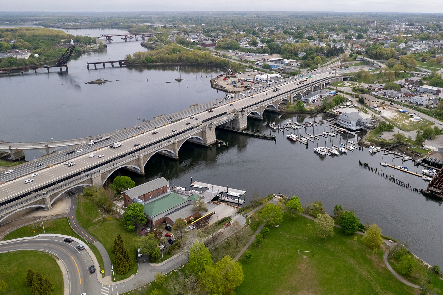 Aerial photo of Washington Bridge in Providence RI