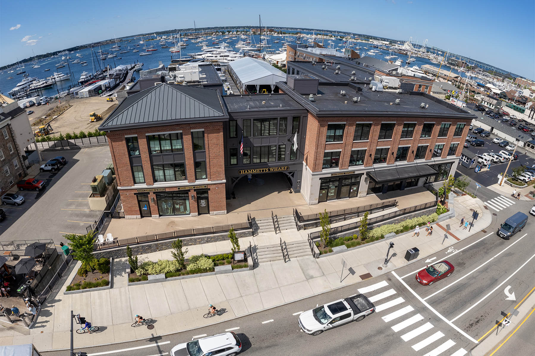 Aerial photo of Hammett's Wharf in Newport RI