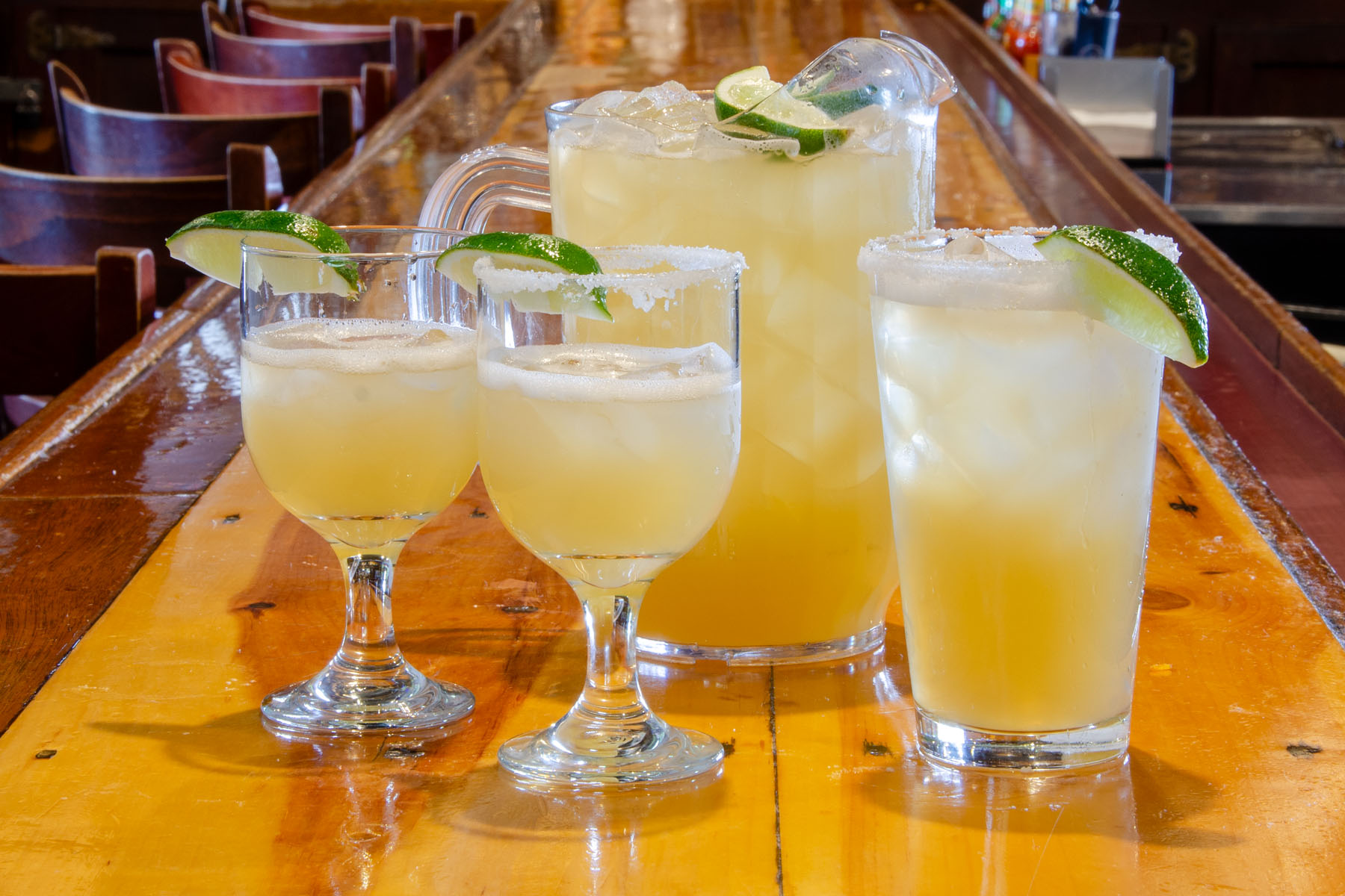 Margaritas on the bar at Tortilla Flats 