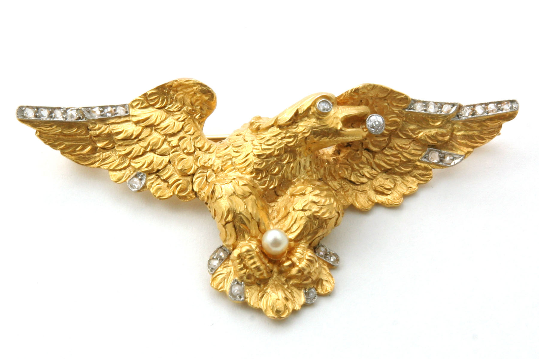 Antique gold eagle broach with diamonds and pearls