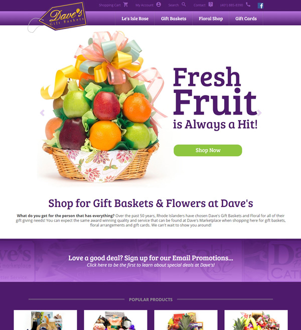 Website Design for Dave's Gift Baskets