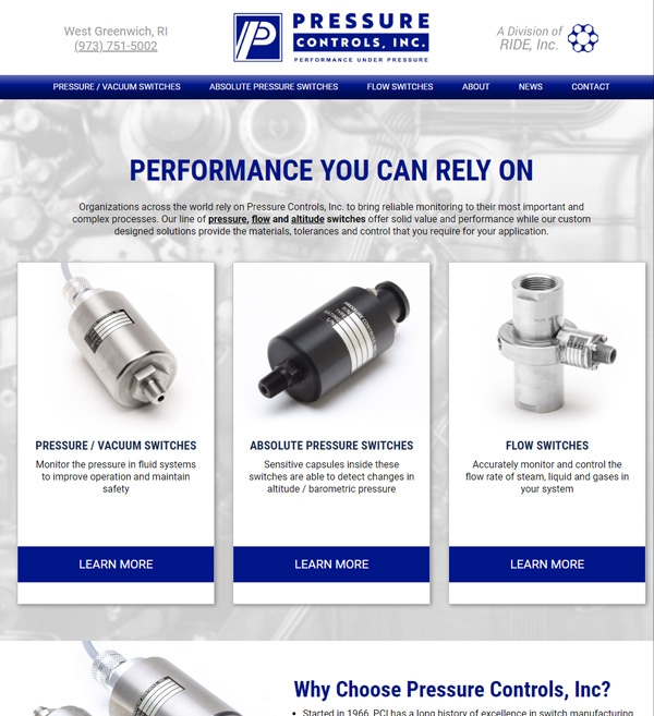 Website Design for Pressure Controls