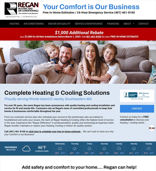 Website Design for Regan Heating & Cooling