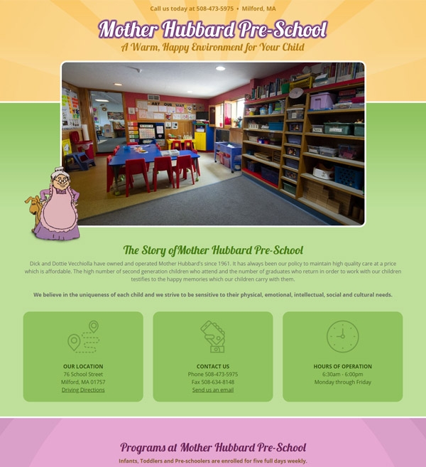 Website Design for Mother Hubbard Preschool